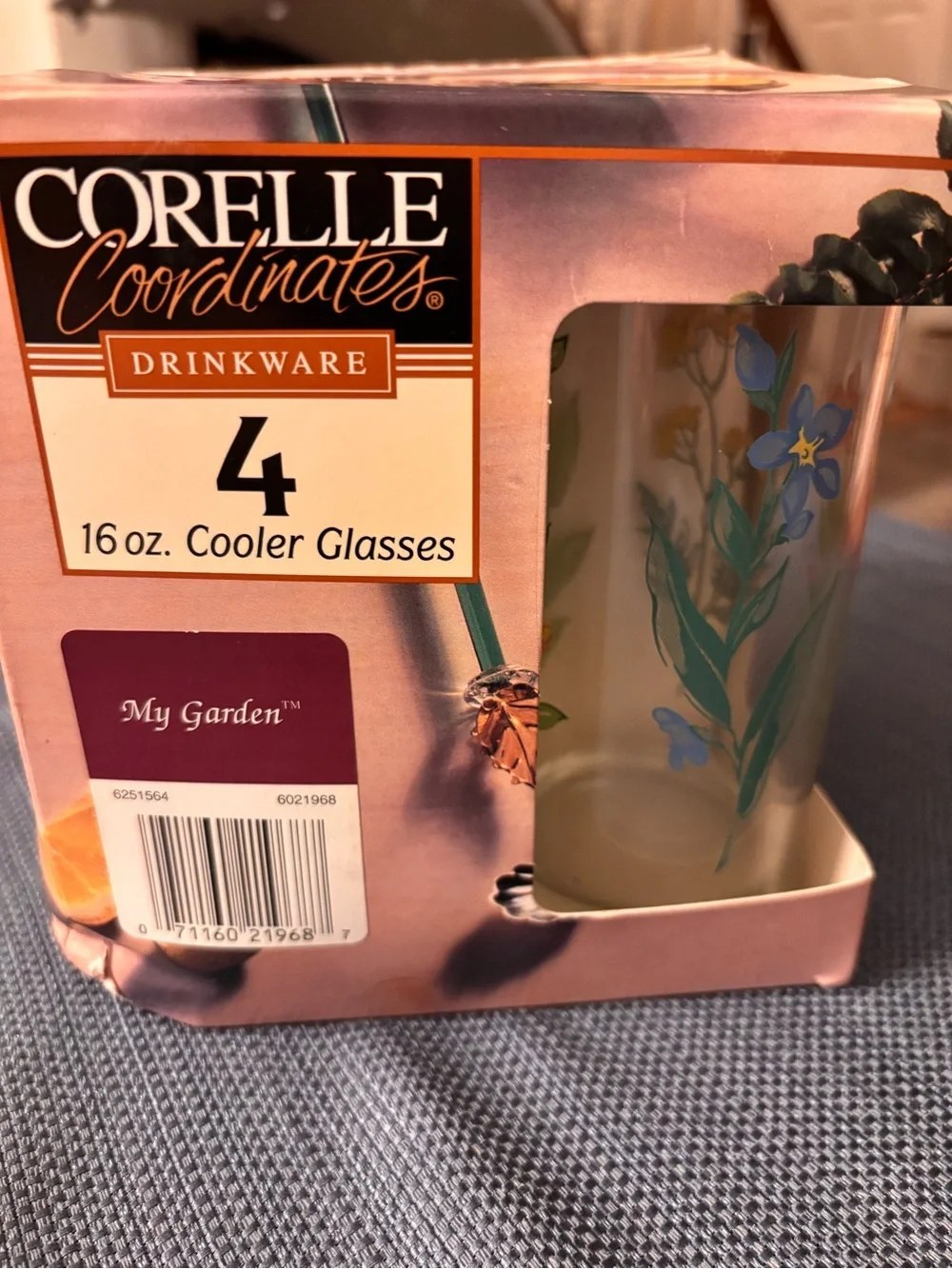 Corelle My Garden Floral Cooler Glasses - Blue and Green Accents (Set of 4)